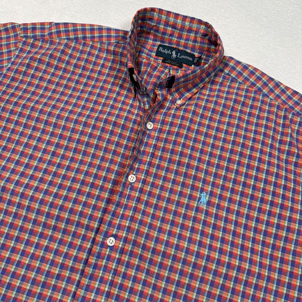 Ralph Lauren Shirt Mens Medium Red Blue Plaid Blake Button Down Short Sleeve